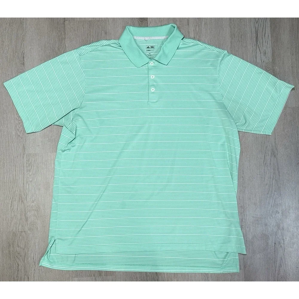Adidas Golf Climalite Polo Shirt Mens Size 2XL Green Striped Performance Wicking